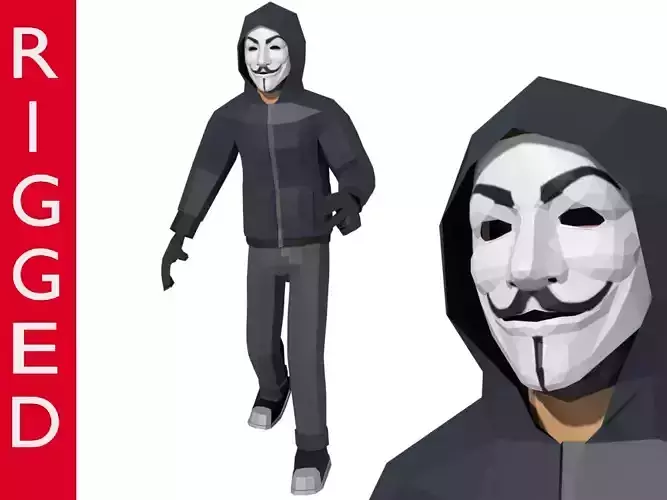 Low-Poly Hacker Anonymous Low Poly 3D rigged model Cartoon Low-poly 3D model