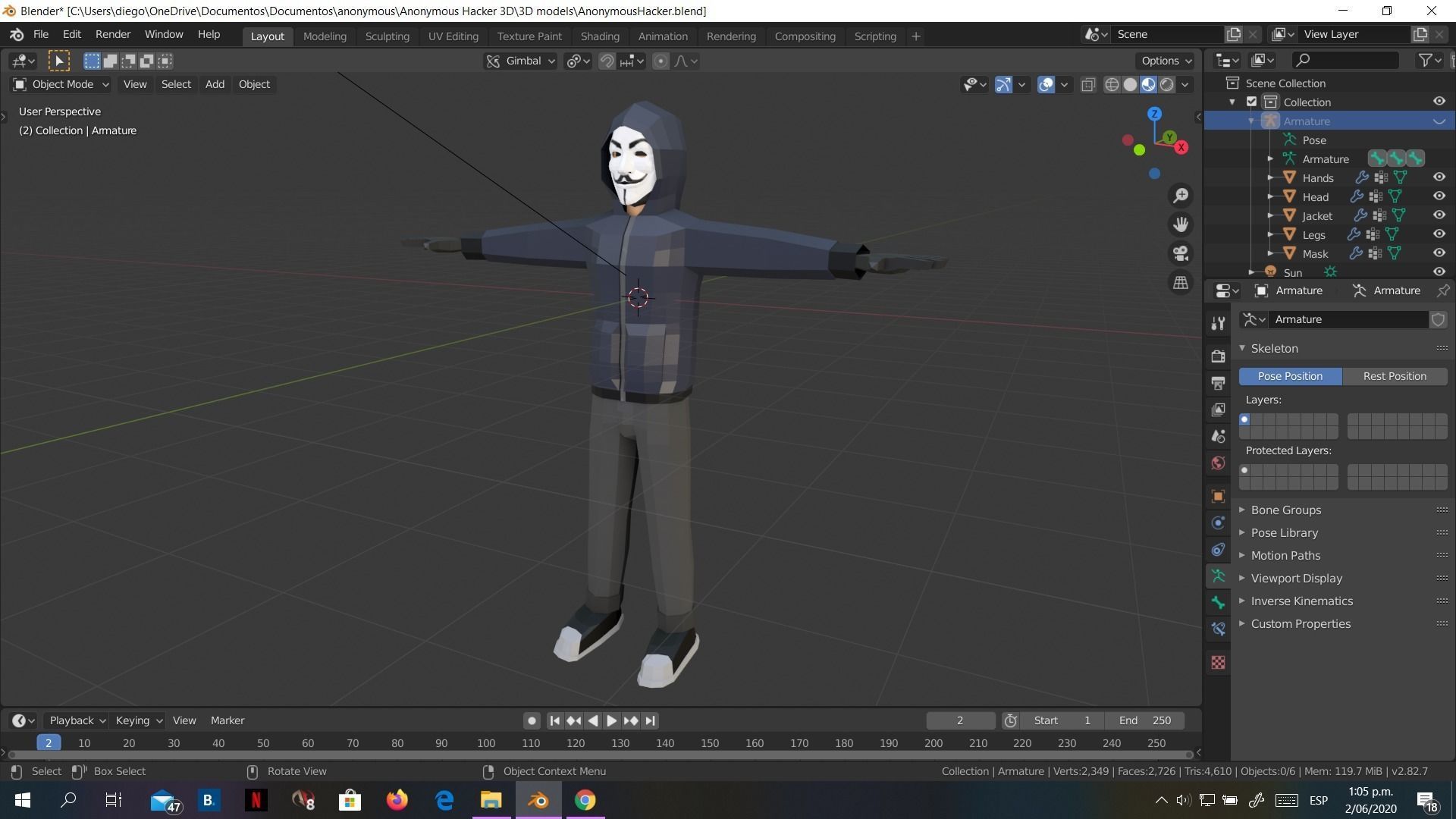 Low-Poly Hacker Anonymous Low Poly 3D rigged model Cartoon Low-poly 3D model_18