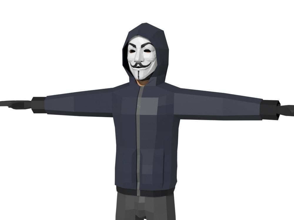 Low-Poly Hacker Anonymous Low Poly 3D rigged model Cartoon Low-poly 3D model_6