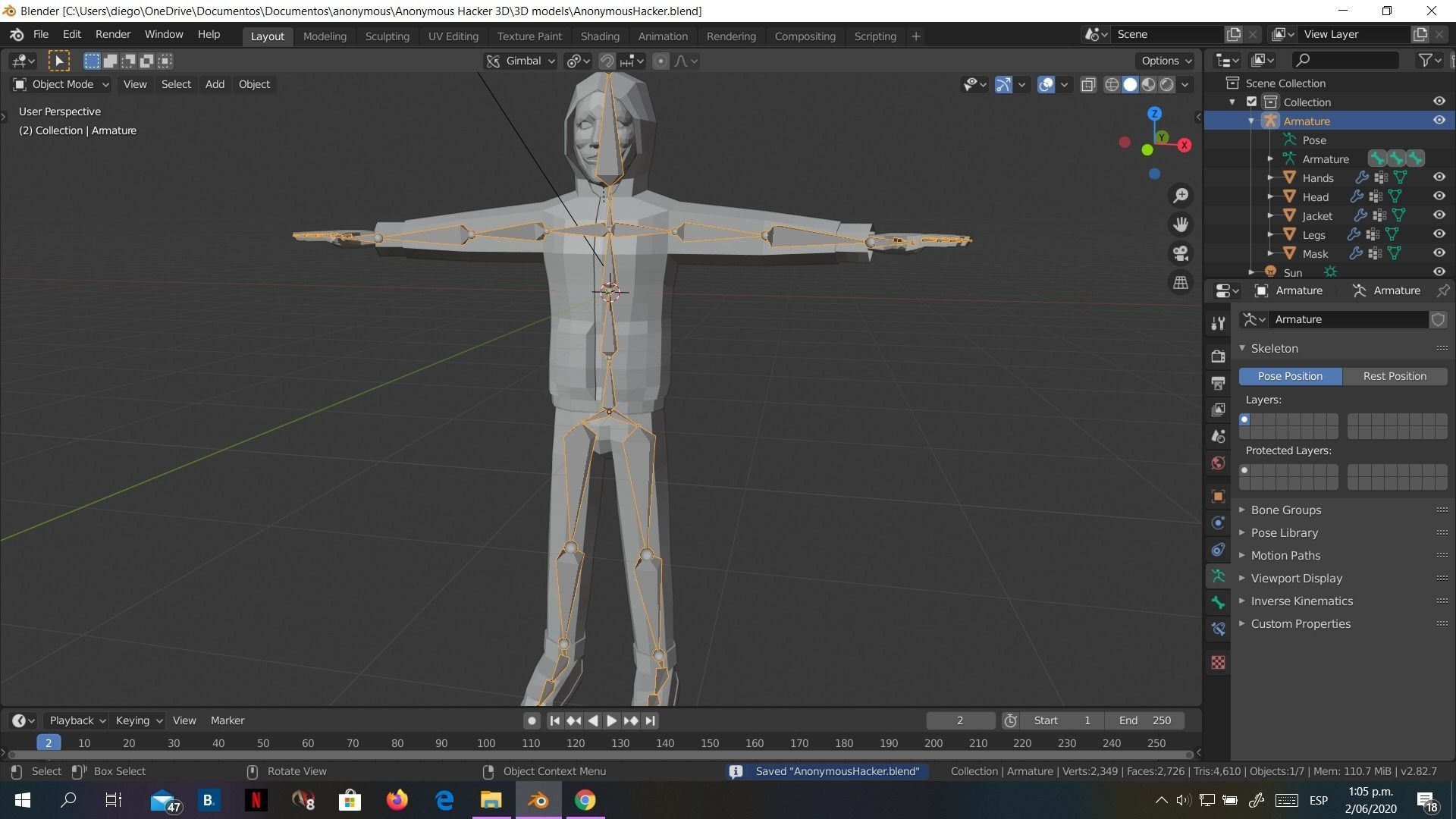 Low-Poly Hacker Anonymous Low Poly 3D rigged model Cartoon Low-poly 3D model_16