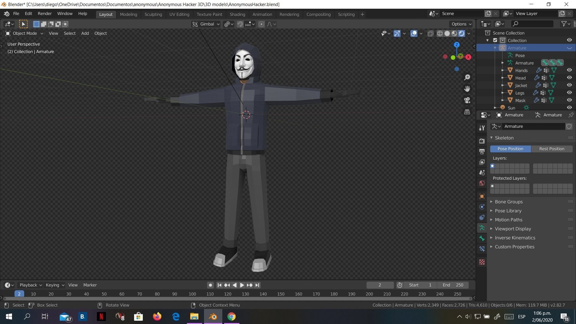 Low-Poly Hacker Anonymous Low Poly 3D rigged model Cartoon Low-poly 3D model_17