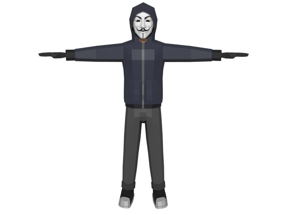 Low-Poly Hacker Anonymous Low Poly 3D rigged model Cartoon Low-poly 3D model_9