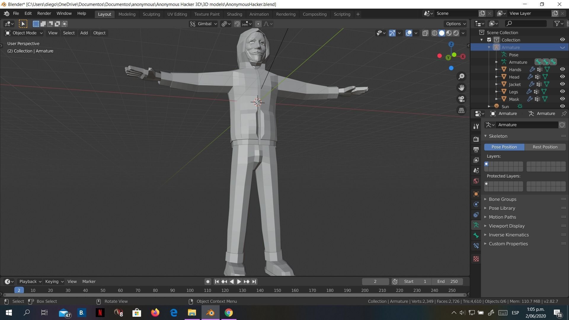 Low-Poly Hacker Anonymous Low Poly 3D rigged model Cartoon Low-poly 3D model_15