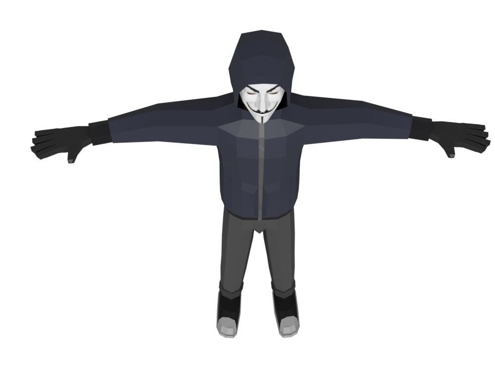 Low-Poly Hacker Anonymous Low Poly 3D rigged model Cartoon Low-poly 3D model_5
