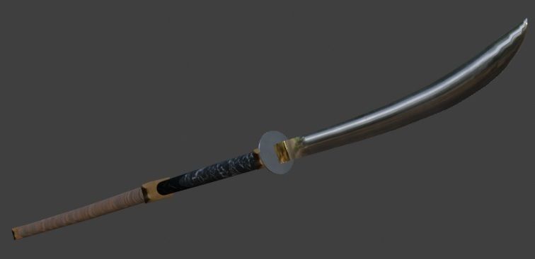 Naginata samurai sword 3D model_2