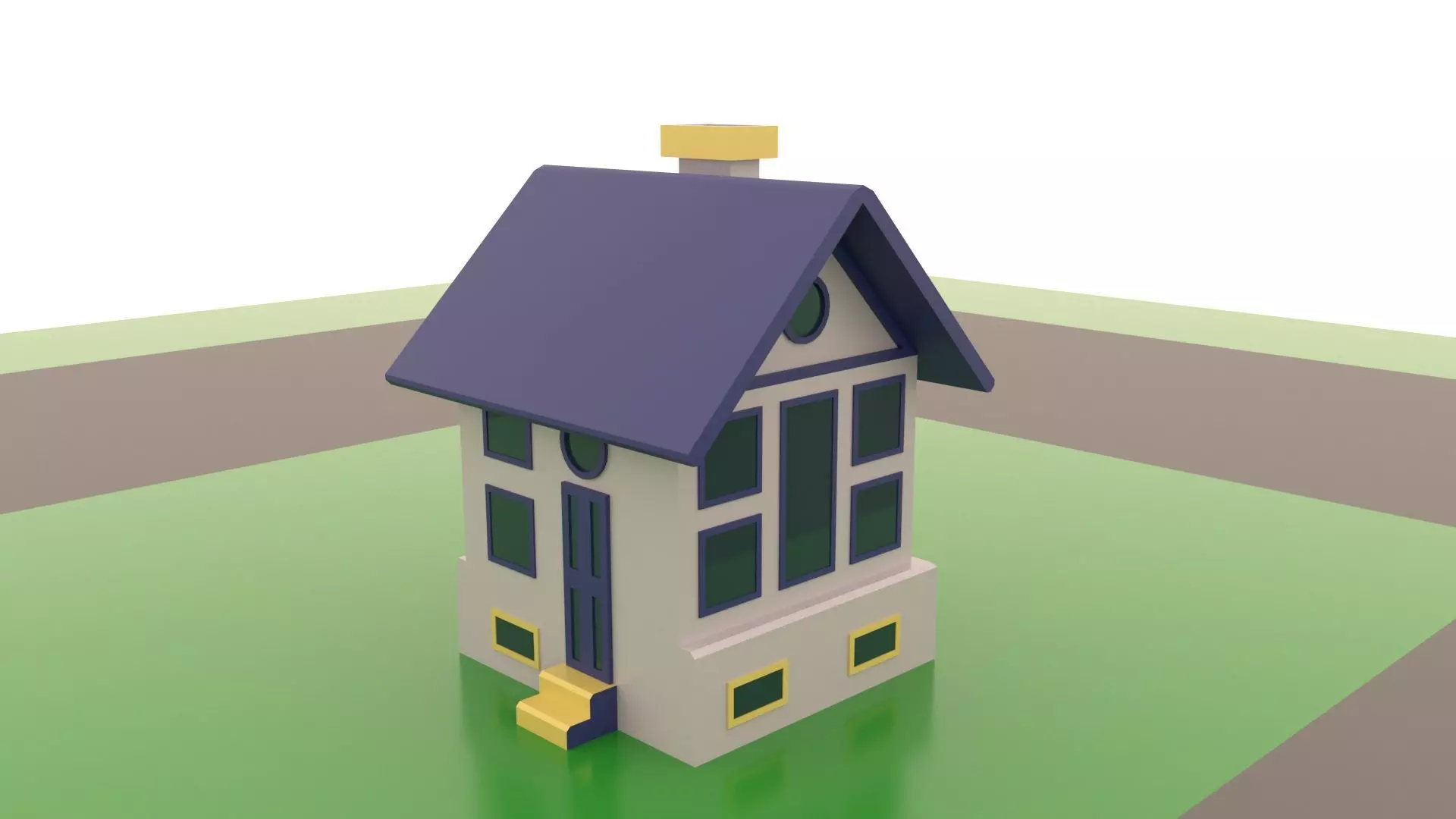 Low poly house on field Free low-poly 3D model_0