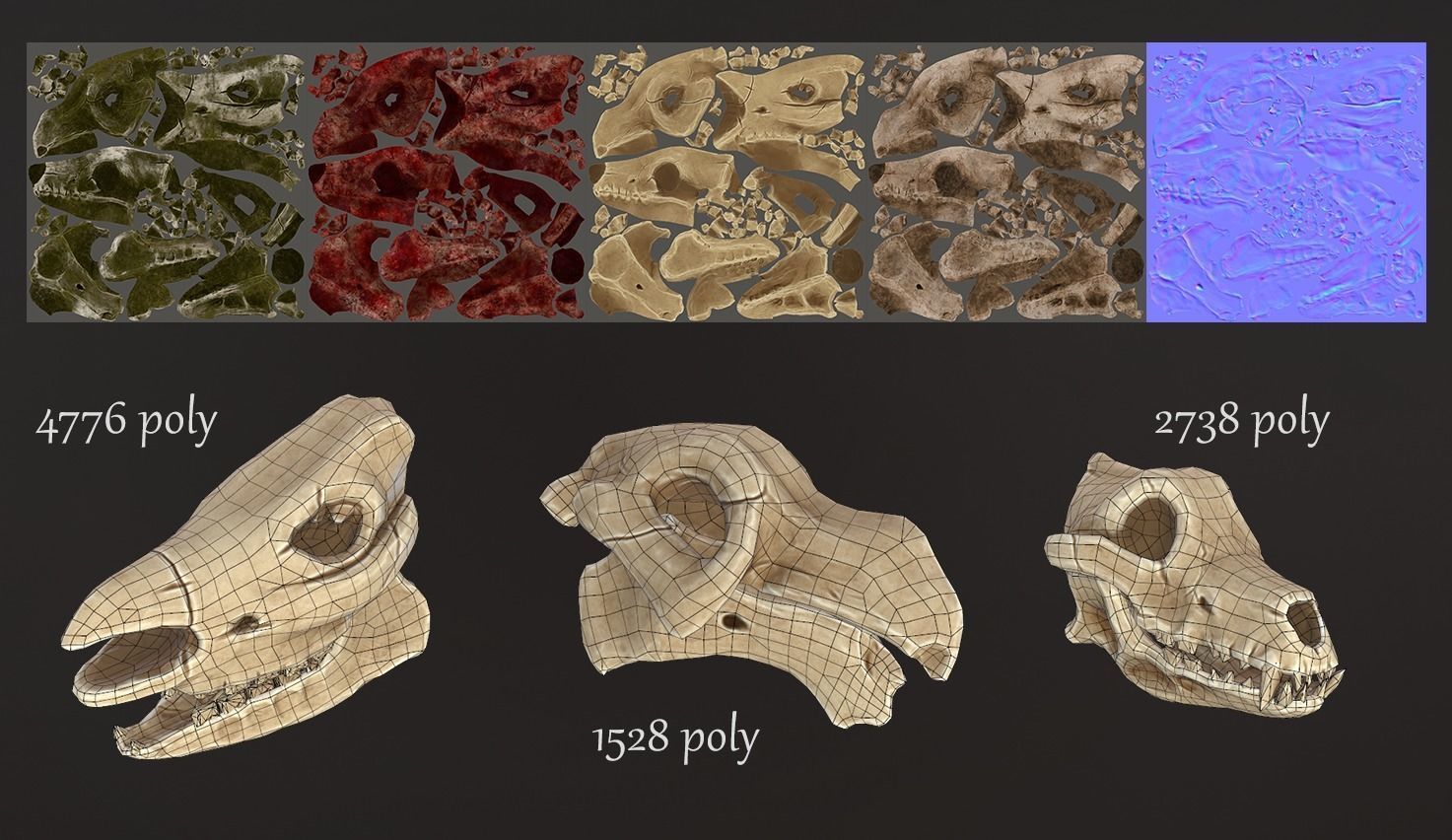 Stylized Skulls and bones pack Low-poly 3D model_6