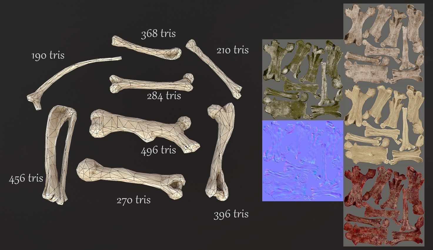 Stylized Skulls and bones pack Low-poly 3D model_16