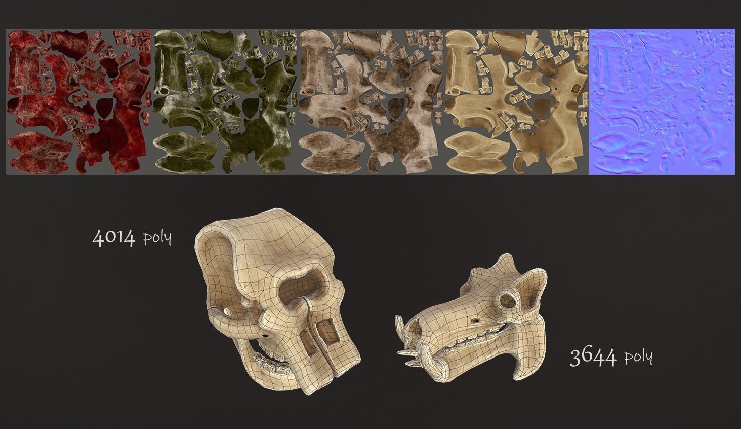 Stylized Skulls and bones pack Low-poly 3D model_11