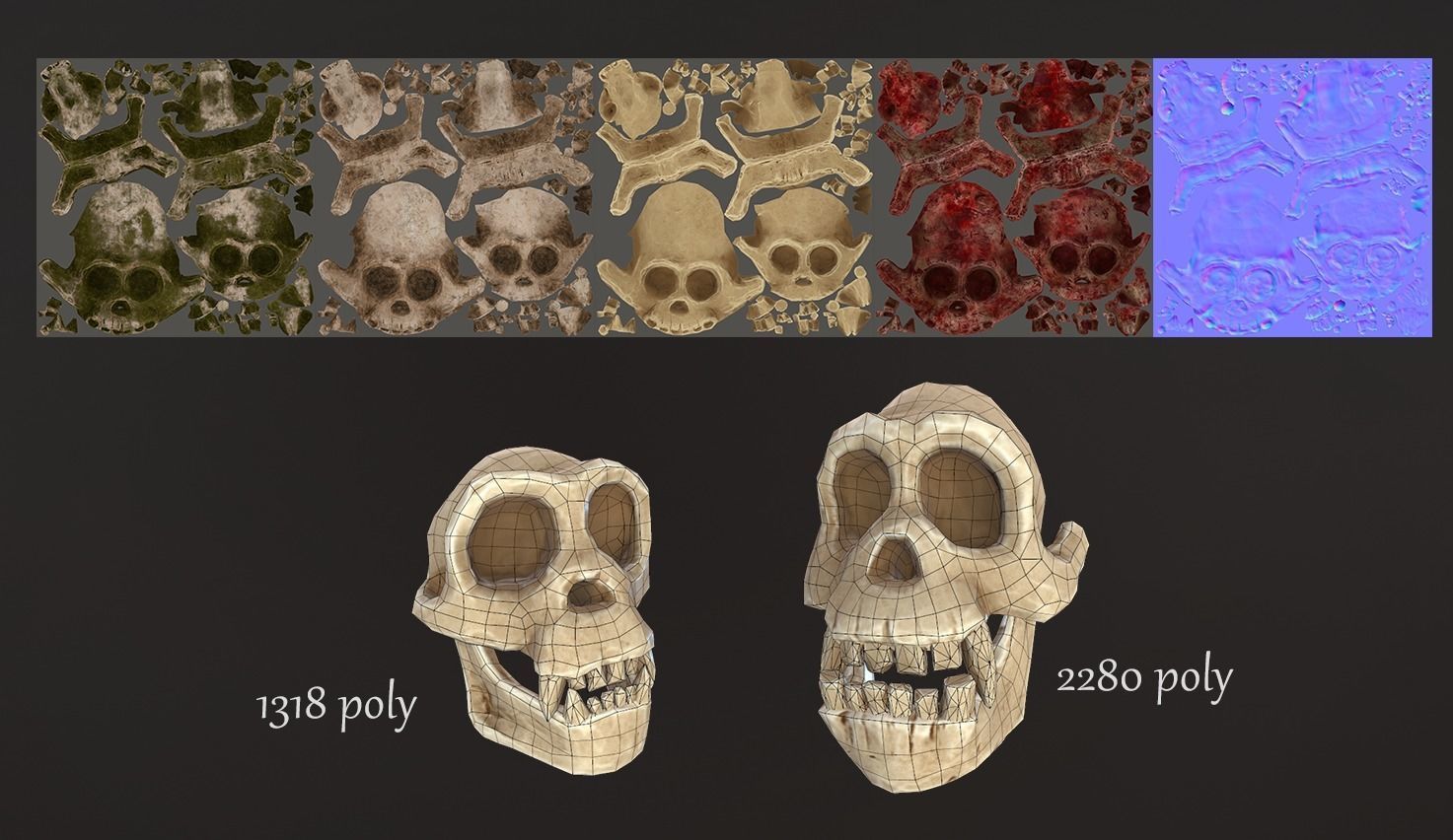 Stylized Skulls and bones pack Low-poly 3D model_31