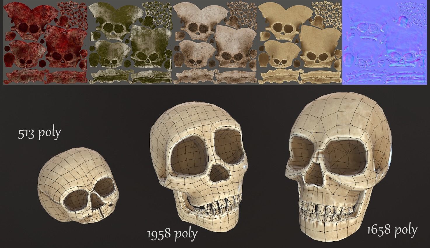 Stylized Skulls and bones pack Low-poly 3D model_21