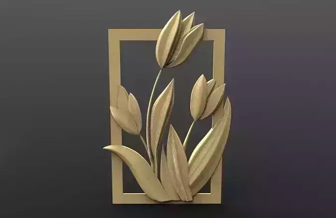 Flowers 1 gold frame with tulips in it 3D print model