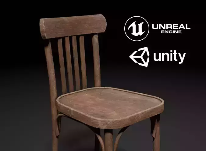 Old Wooden Chair Gameready 3D Model