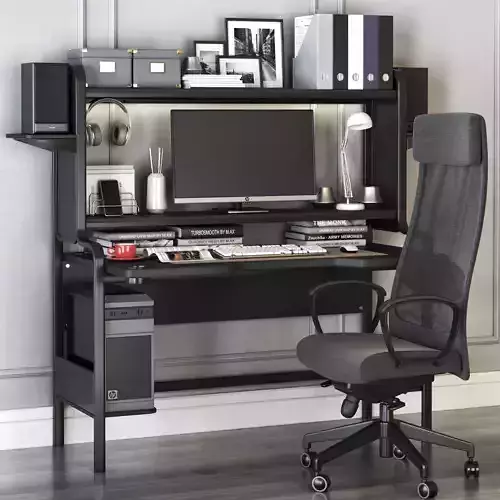 Workplace set with FREDDE desk and MARKUS chair 3D model