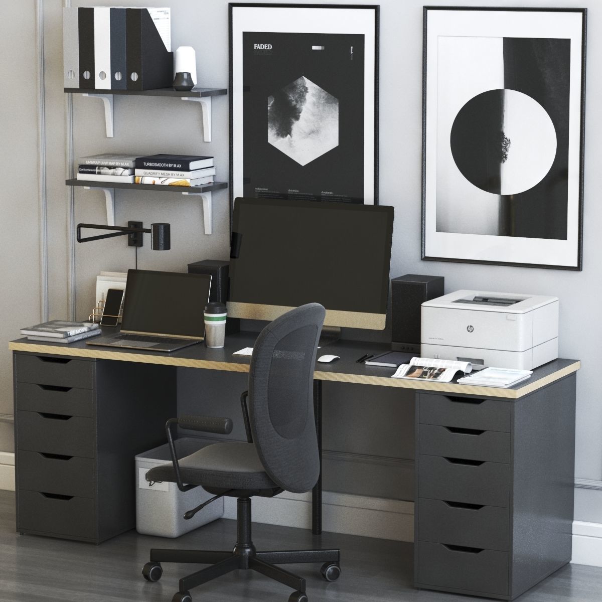 ALEX workplace with FLINTAN chair 3D model_4