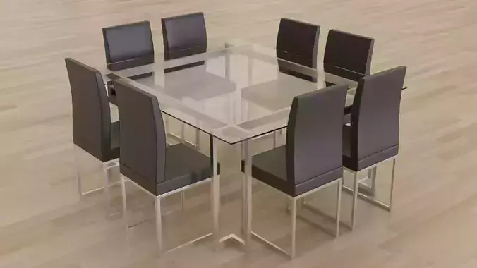 glass table with steel chairs