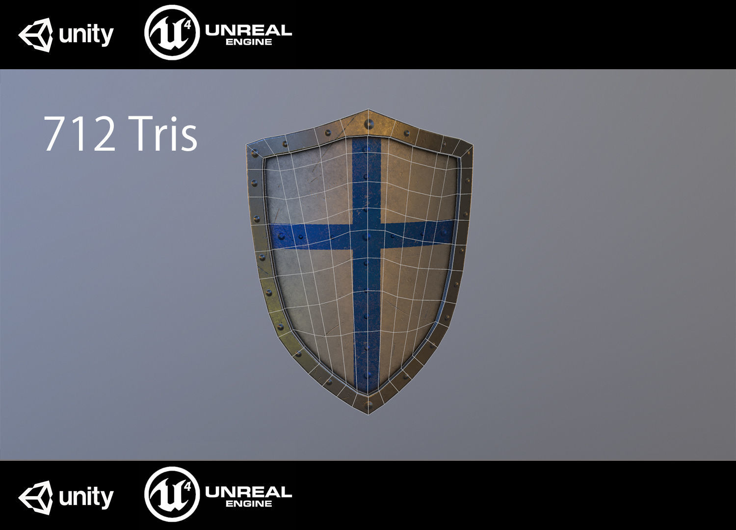 Medieval shield Low-poly 3D model_3