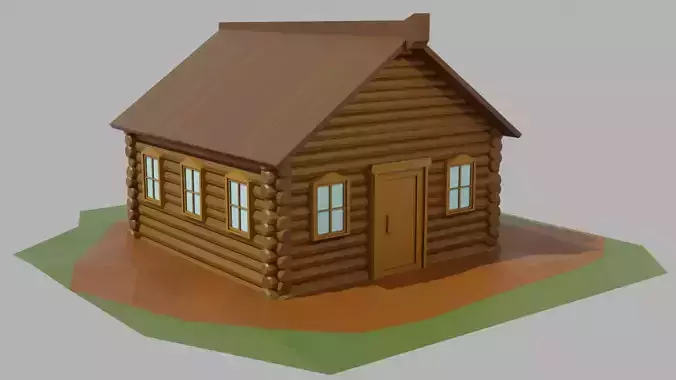 Cartoon Low-poly wooden house