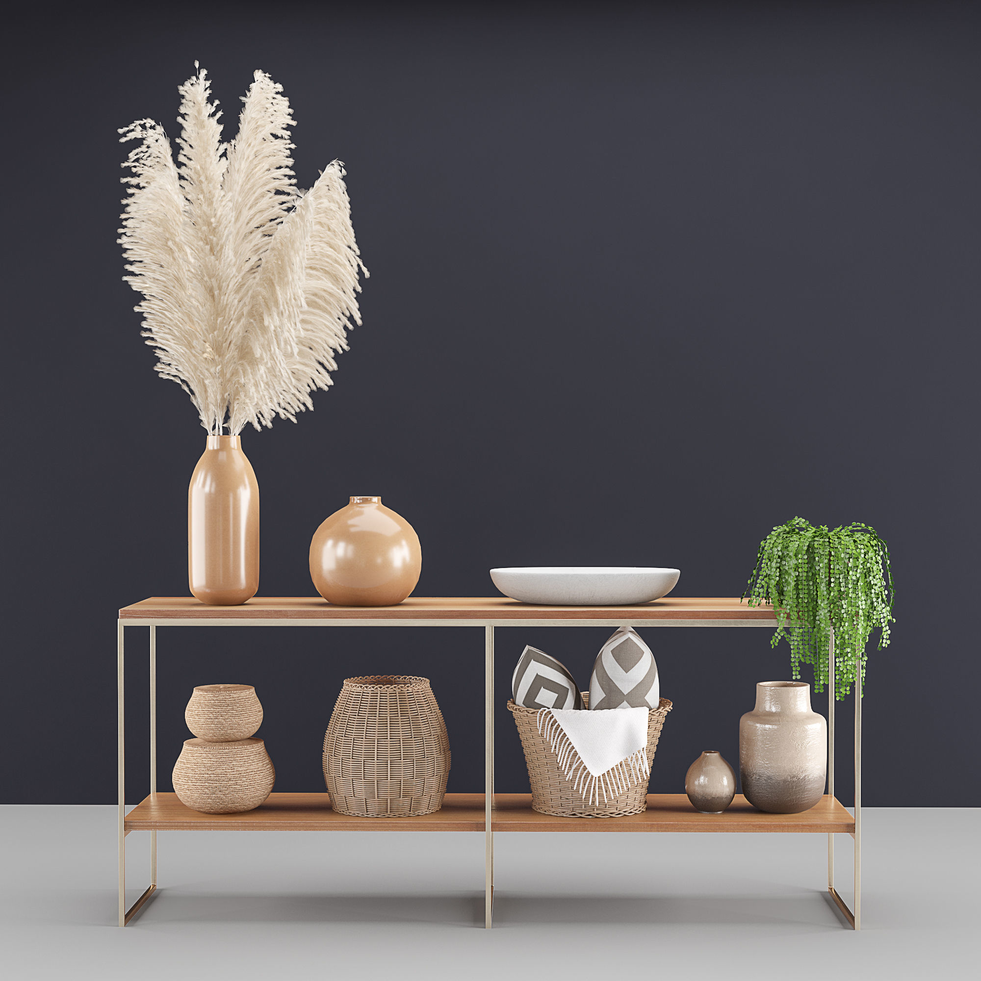 decorative set with pampas and wicker basket 3D model_2