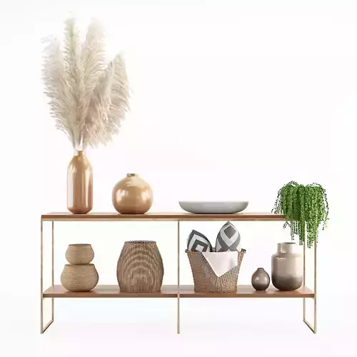 decorative set with pampas and wicker basket