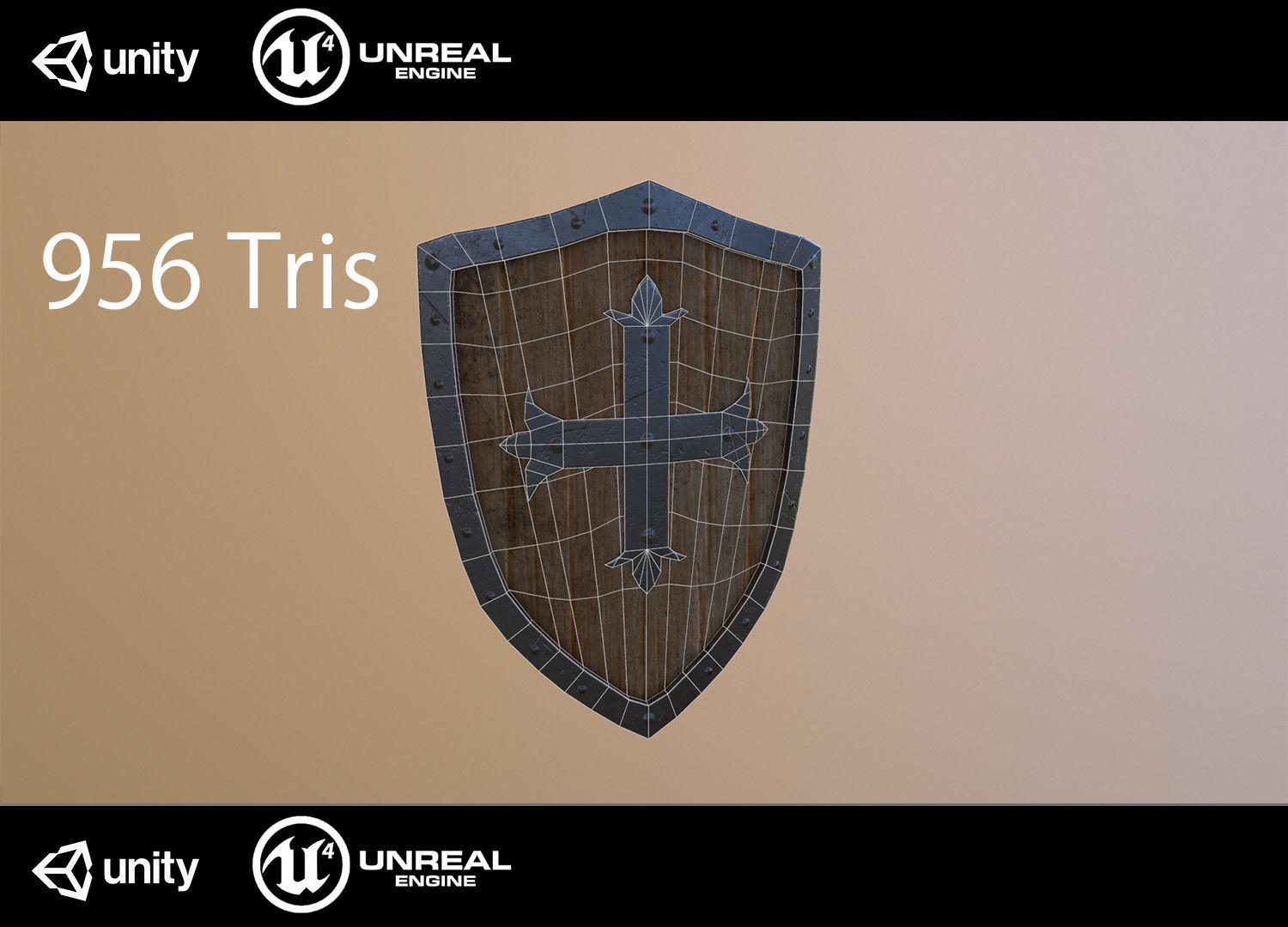 Medieval shield Low-poly 3D model_4