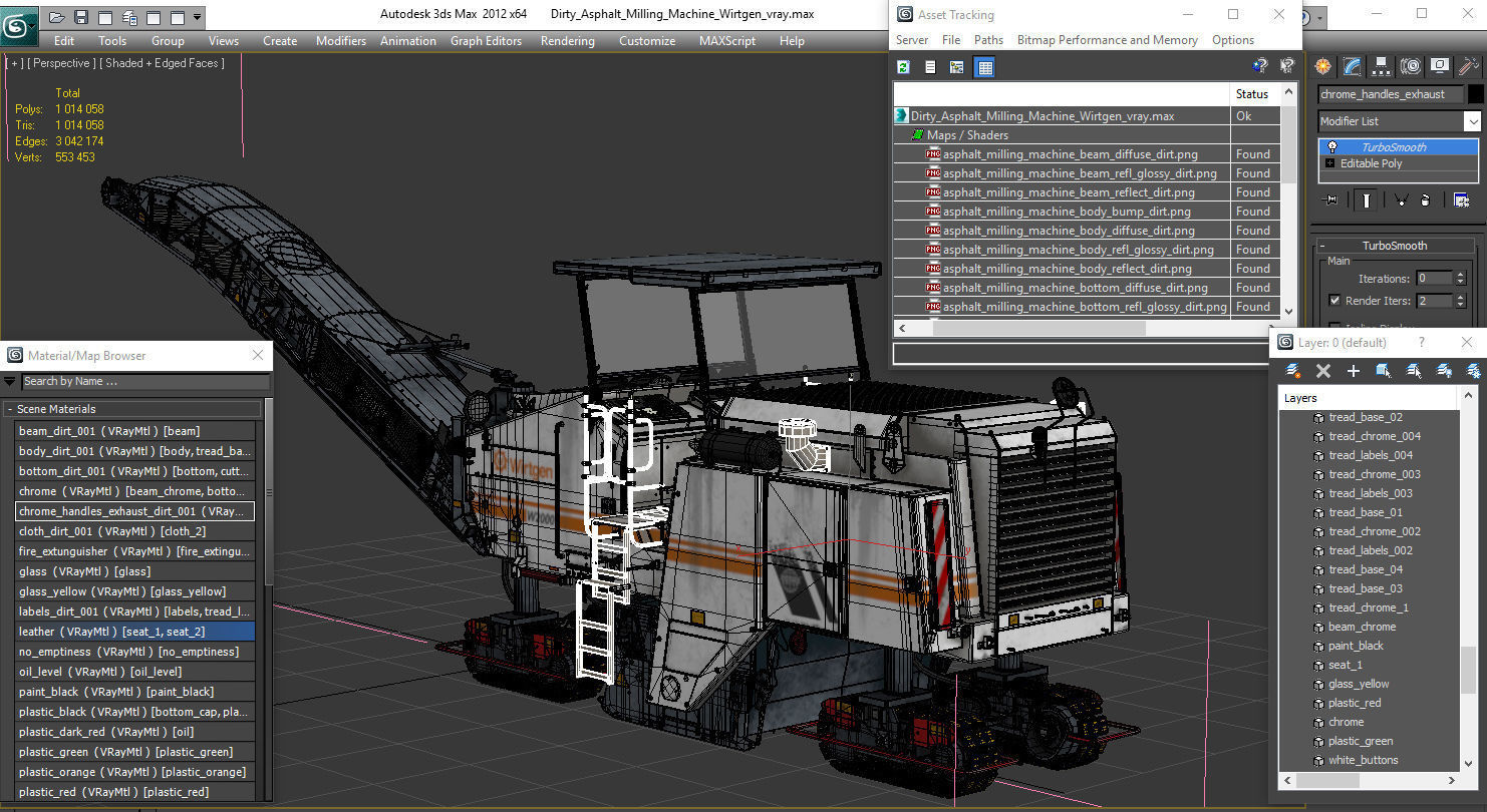Dirty Asphalt Milling Machine Wirtgen 3D model_25