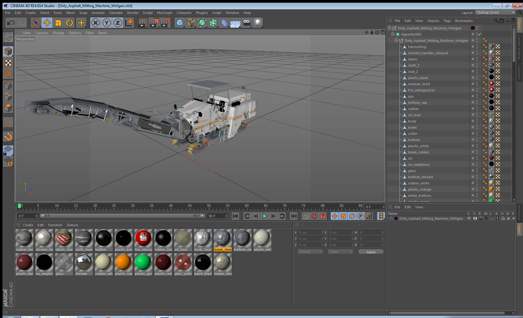 Dirty Asphalt Milling Machine Wirtgen 3D model_23