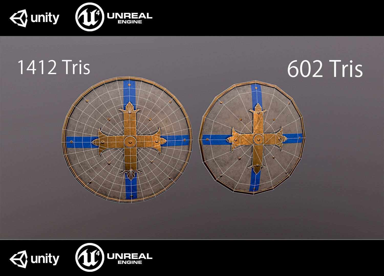 Medieval shield Low-poly 3D model_3