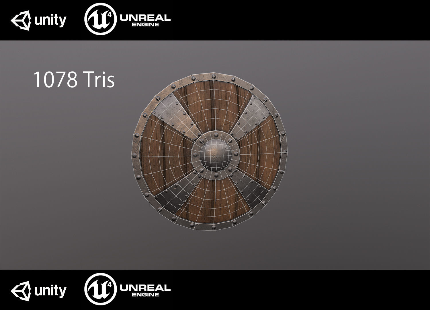 Medieval shield Low-poly 3D model_4