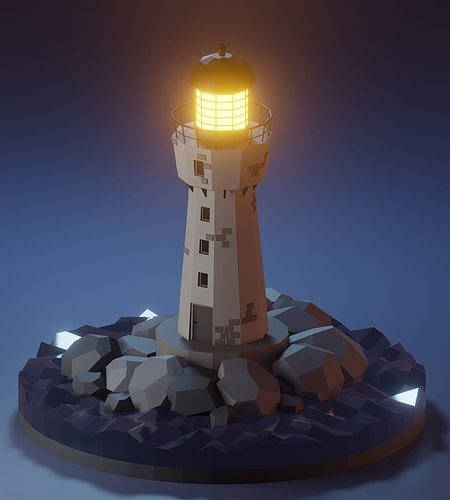 Lighthouse on island Low-poly 3D model