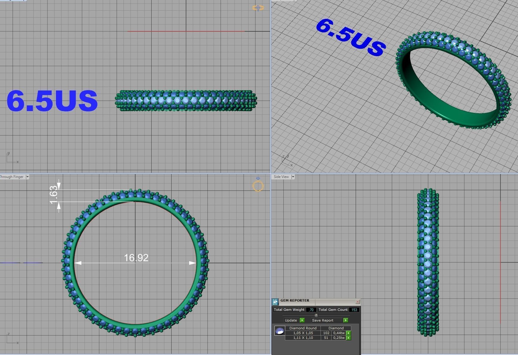 3 ROW DIAMOND WEDDING BAND 3dmodel 3D print model_6