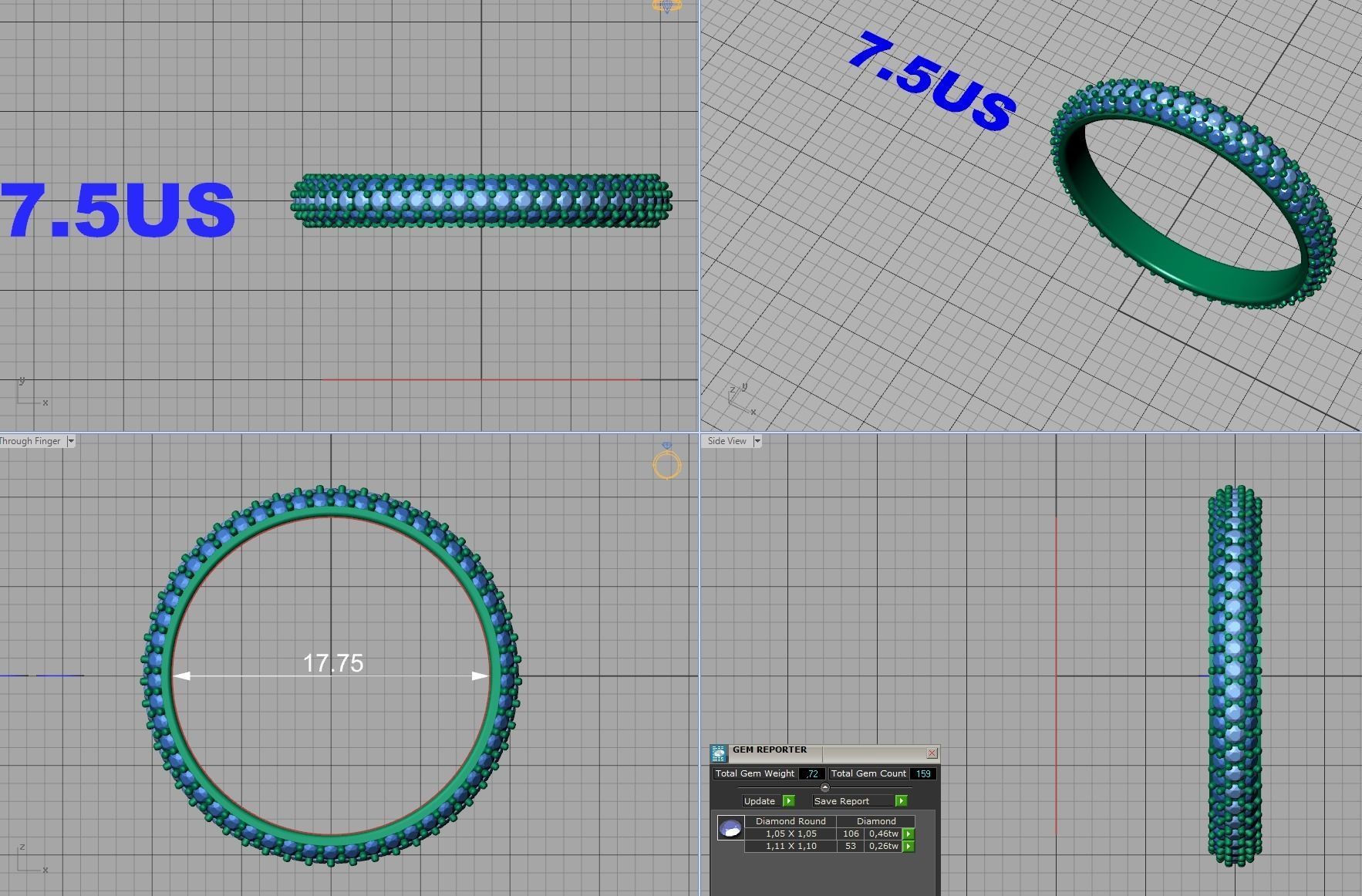 3 ROW DIAMOND WEDDING BAND 3dmodel 3D print model_8