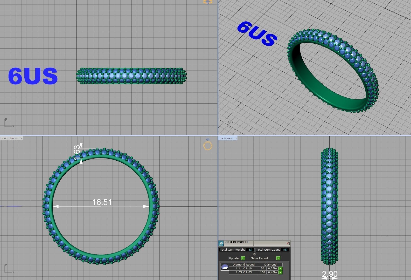 3 ROW DIAMOND WEDDING BAND 3dmodel 3D print model_5