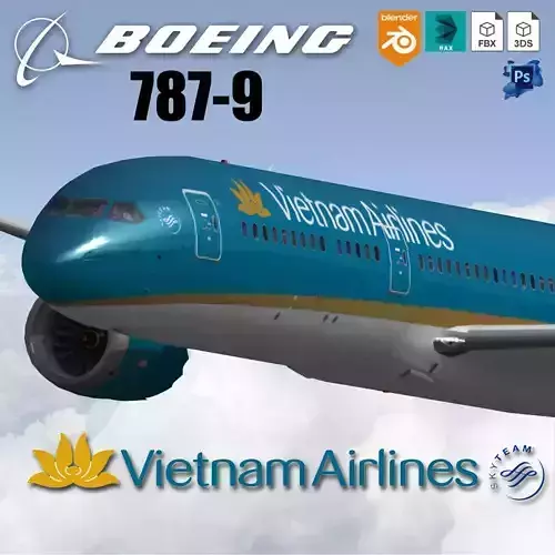 Boeing 787-9 Vietnam airlines livery Low-poly 3D model
