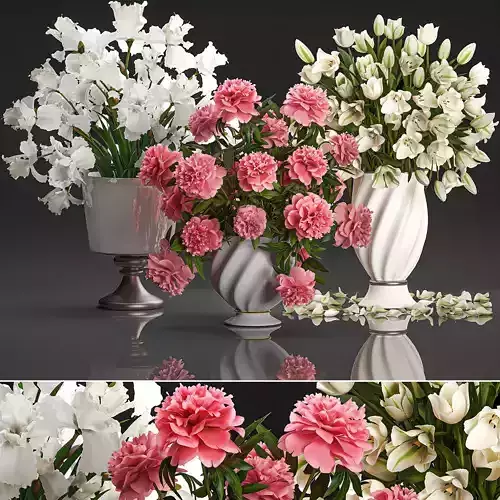Bouquet of white flowers in a vase for decoration 110 3D model