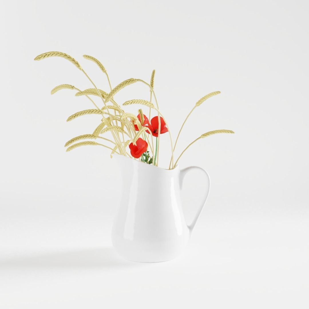 Pitcher with Ears and Poppies 3D model_1