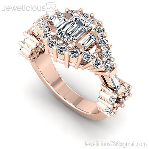 Jewelicious-2025-Ring rose gold diamond engagement ring with baguette cut diamonds
