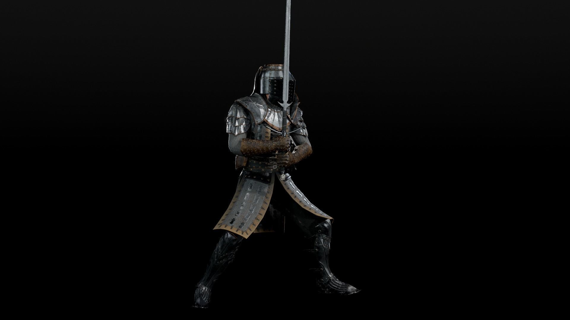 Crusader knight in armour Low-poly 3D model_41