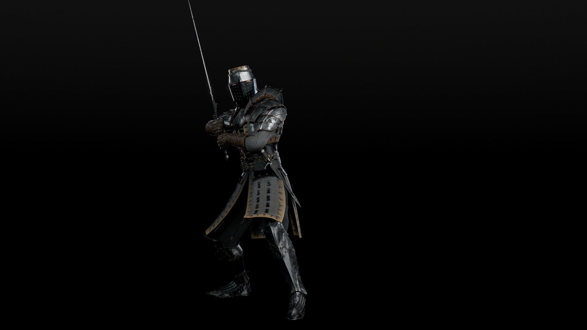Crusader knight in armour Low-poly 3D model_24