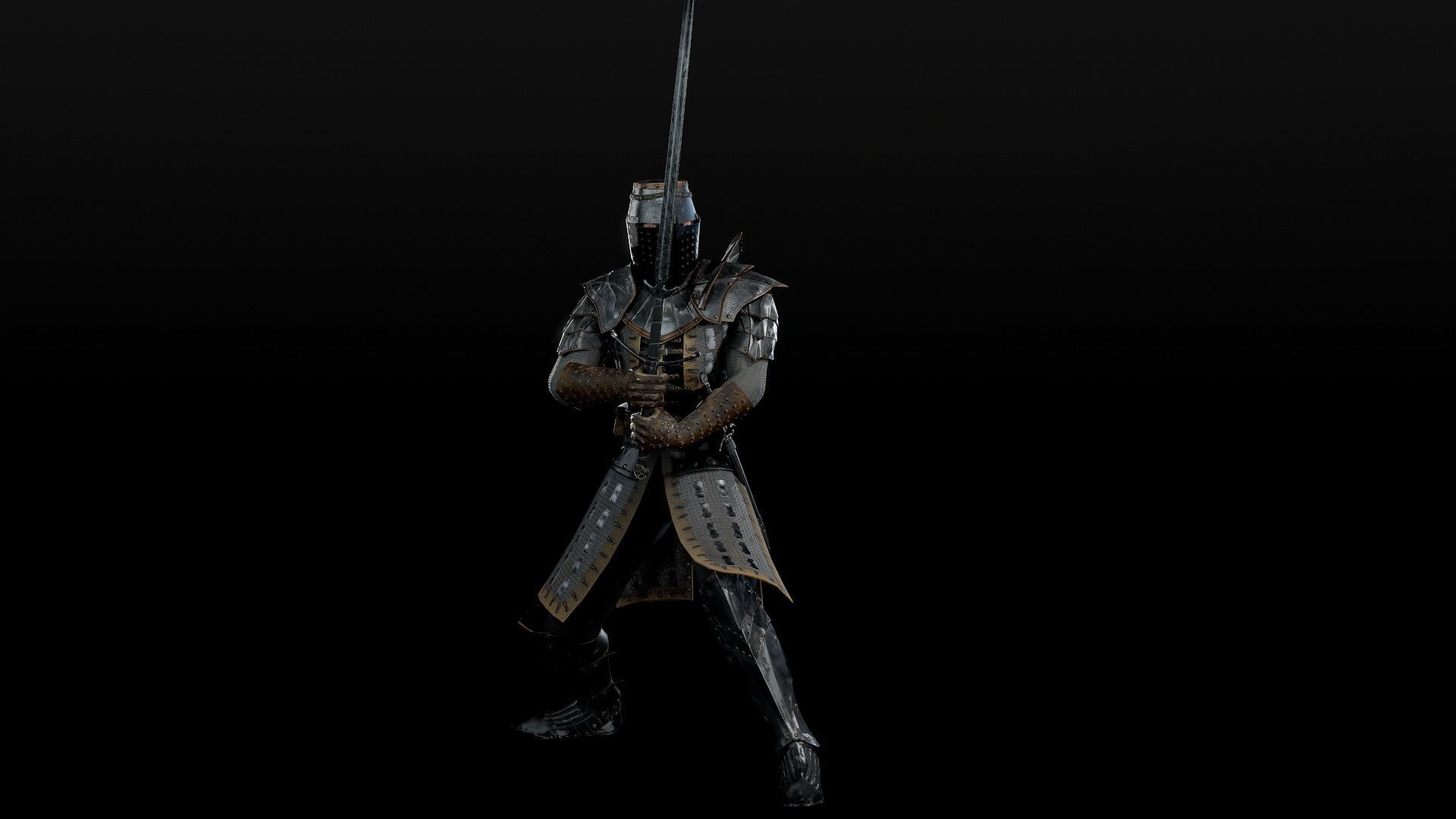 Crusader knight in armour Low-poly 3D model_26