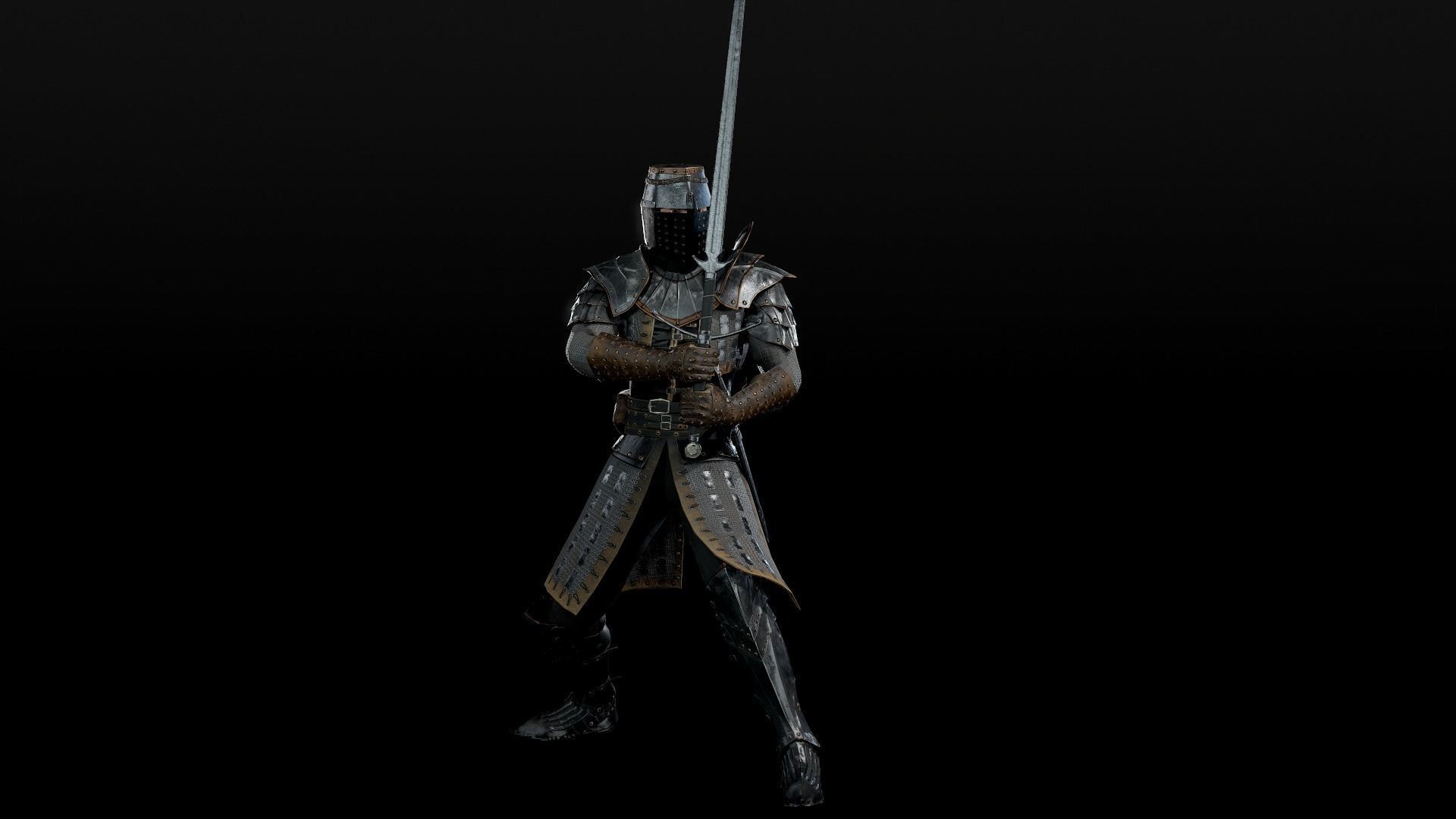Crusader knight in armour Low-poly 3D model_32