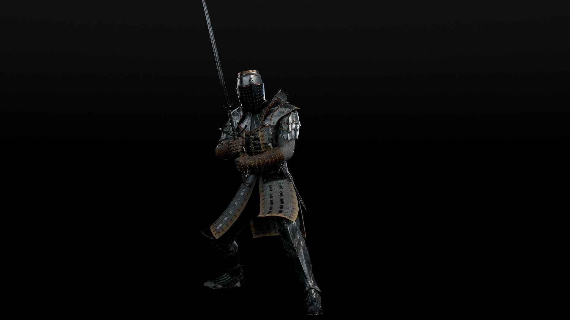 Crusader knight in armour Low-poly 3D model_34
