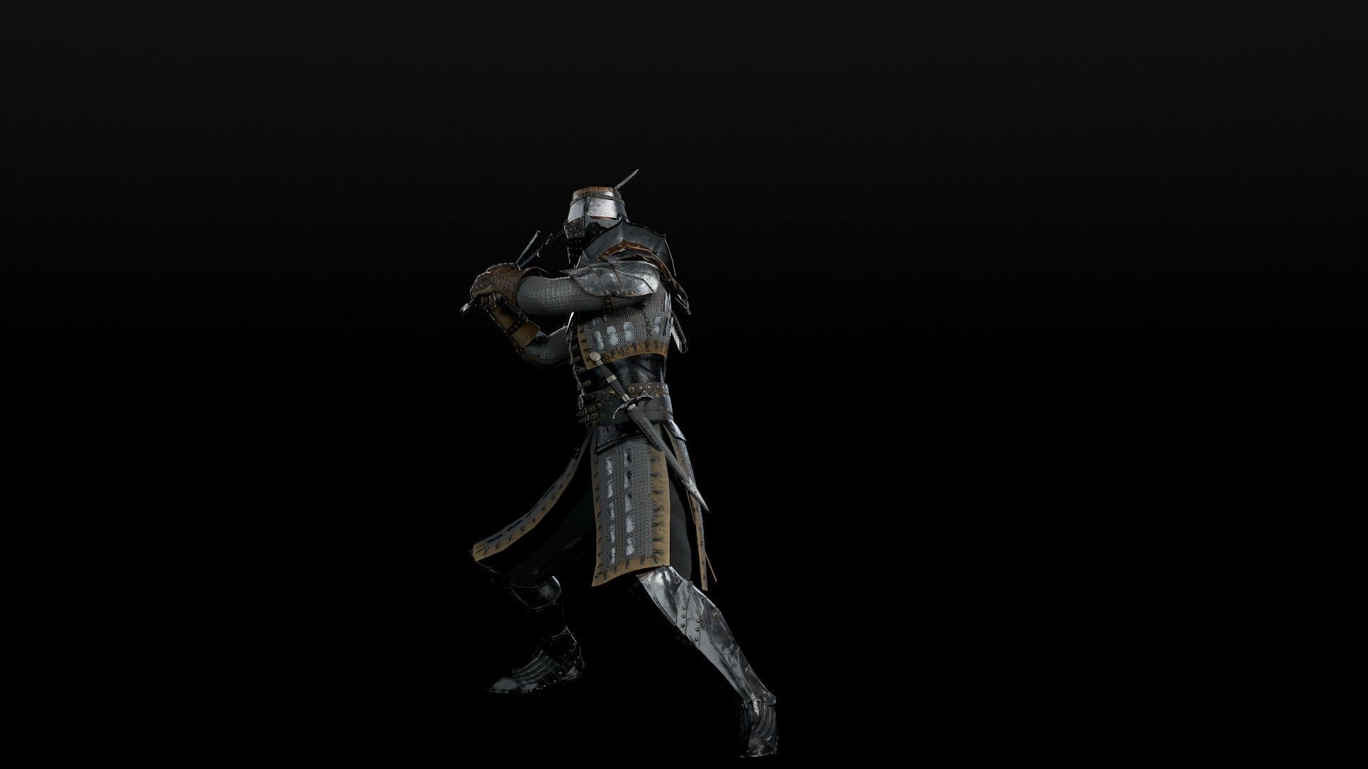 Crusader knight in armour Low-poly 3D model_22