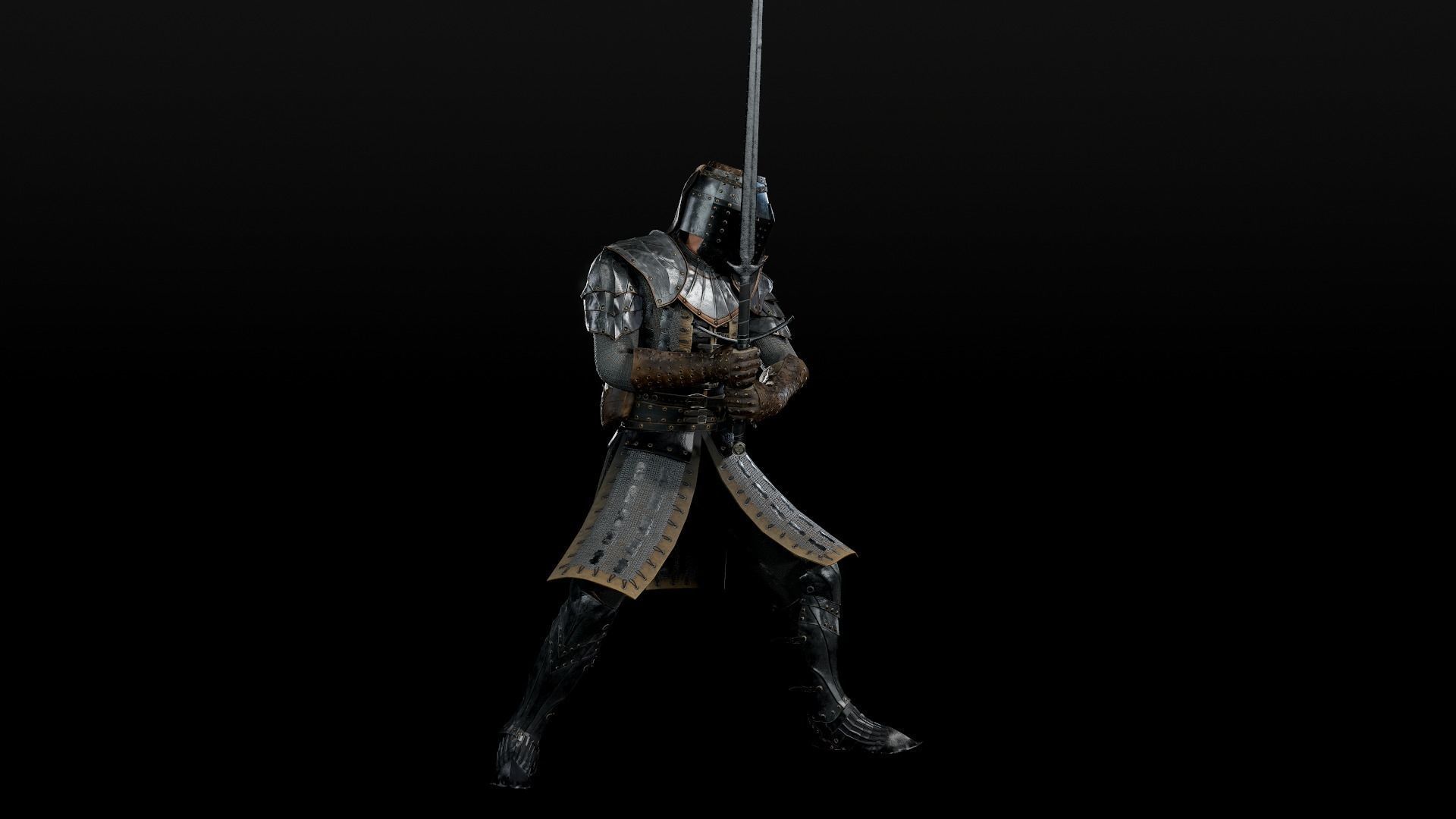 Crusader knight in armour Low-poly 3D model_42