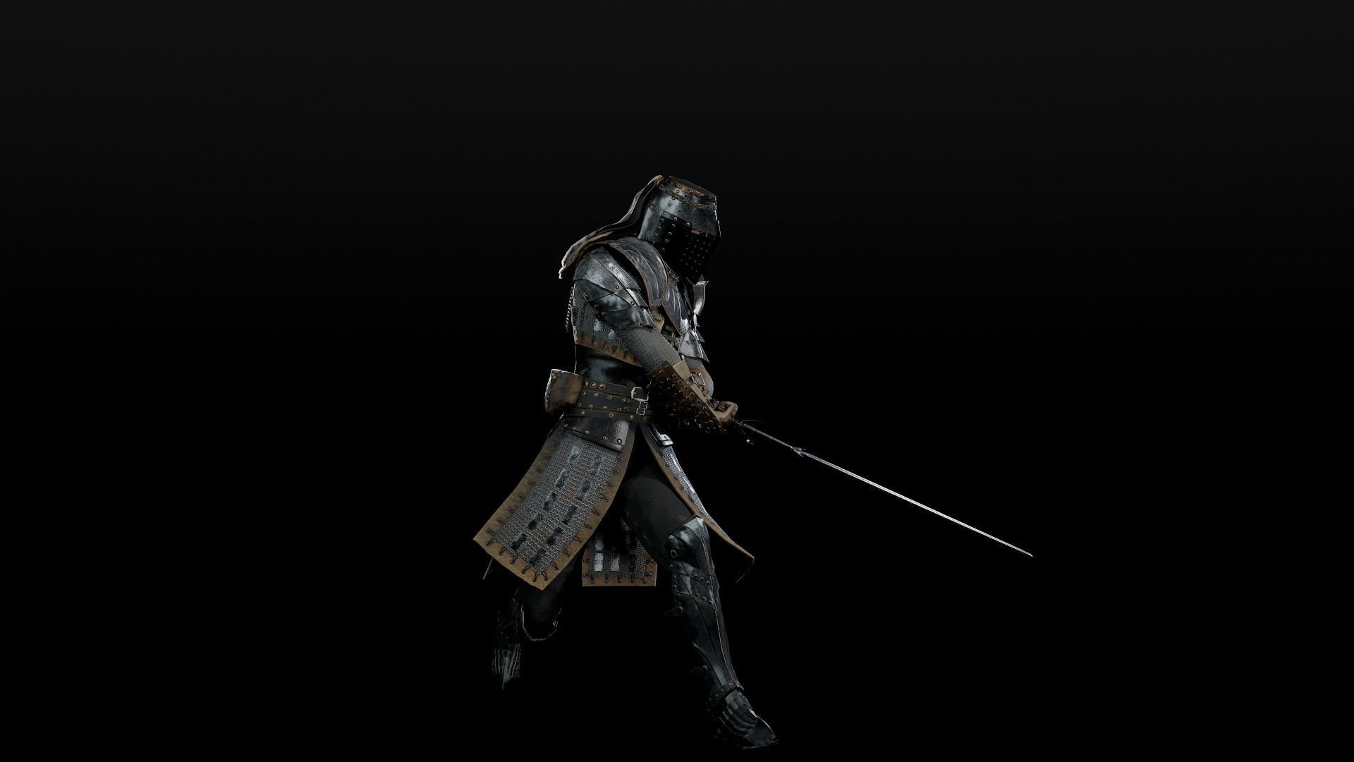 Crusader knight in armour Low-poly 3D model_29