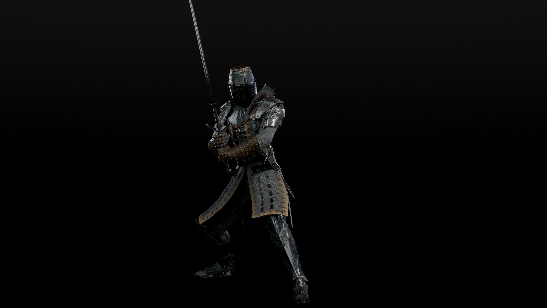 Crusader knight in armour Low-poly 3D model_13