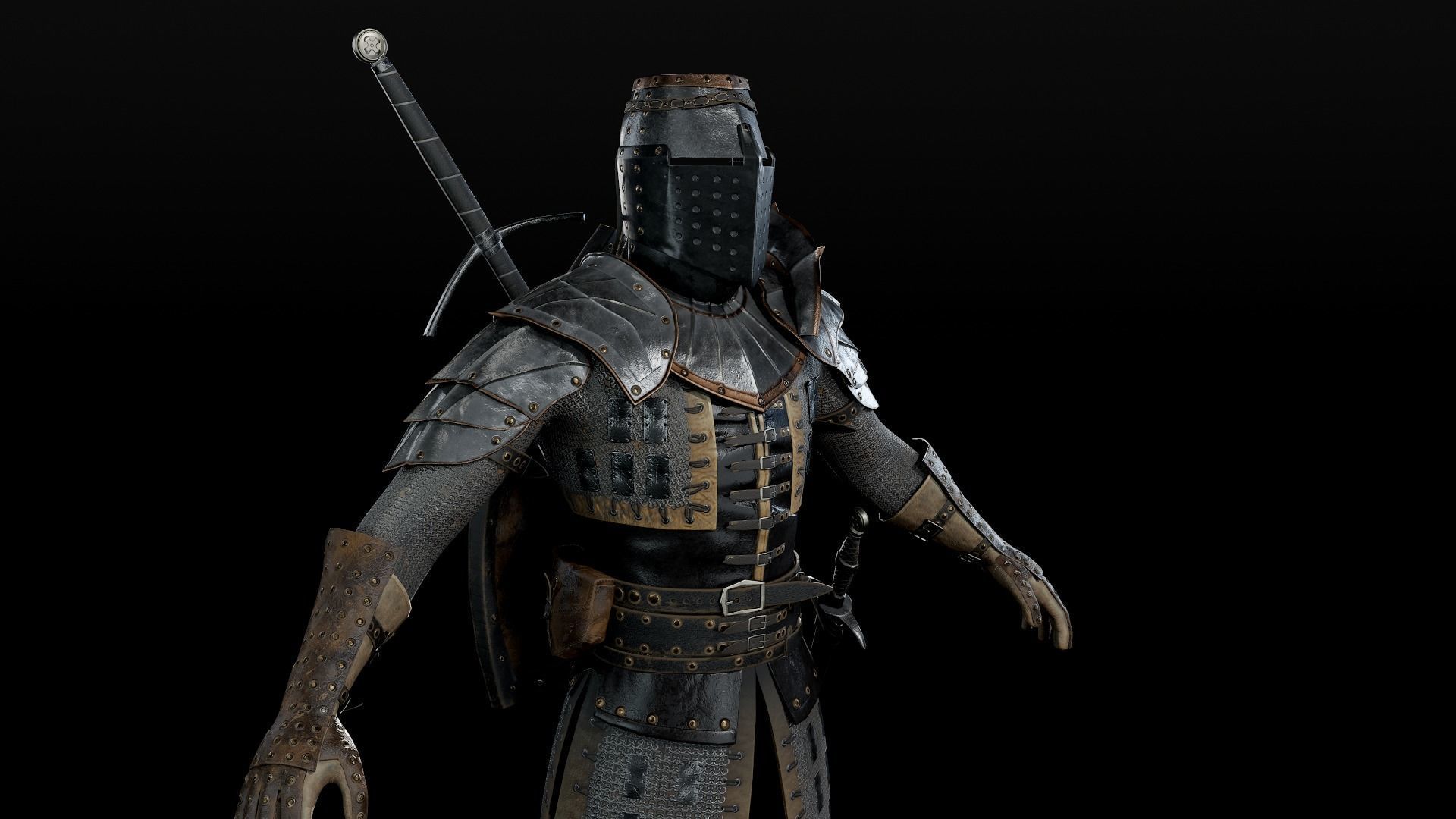 Crusader knight in armour Low-poly 3D model_3