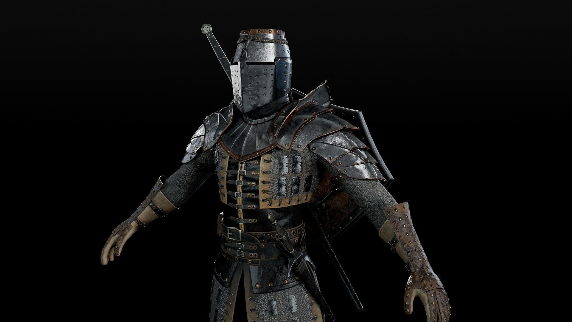 Crusader knight in armour Low-poly 3D model_4