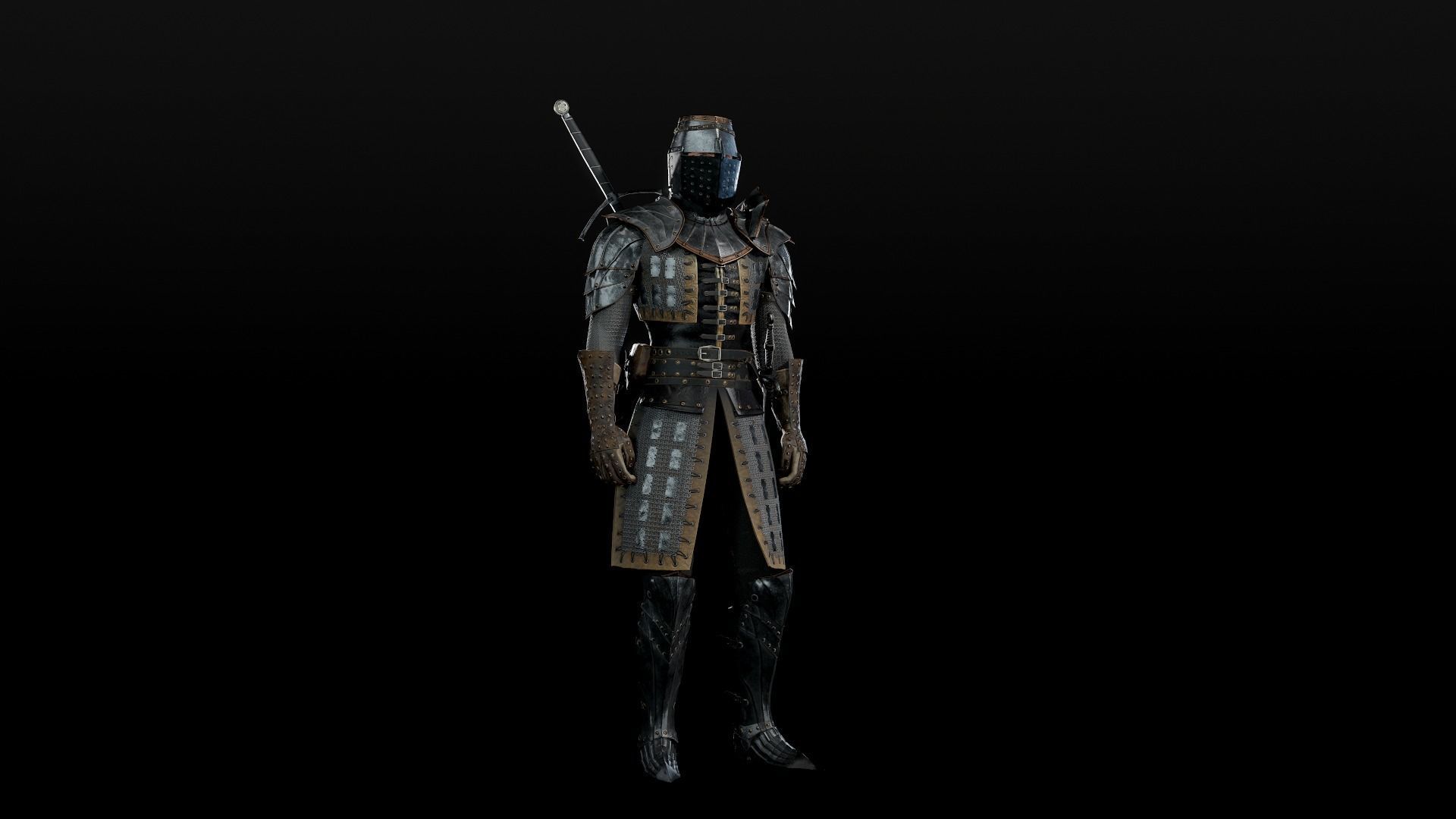Crusader knight in armour Low-poly 3D model_15