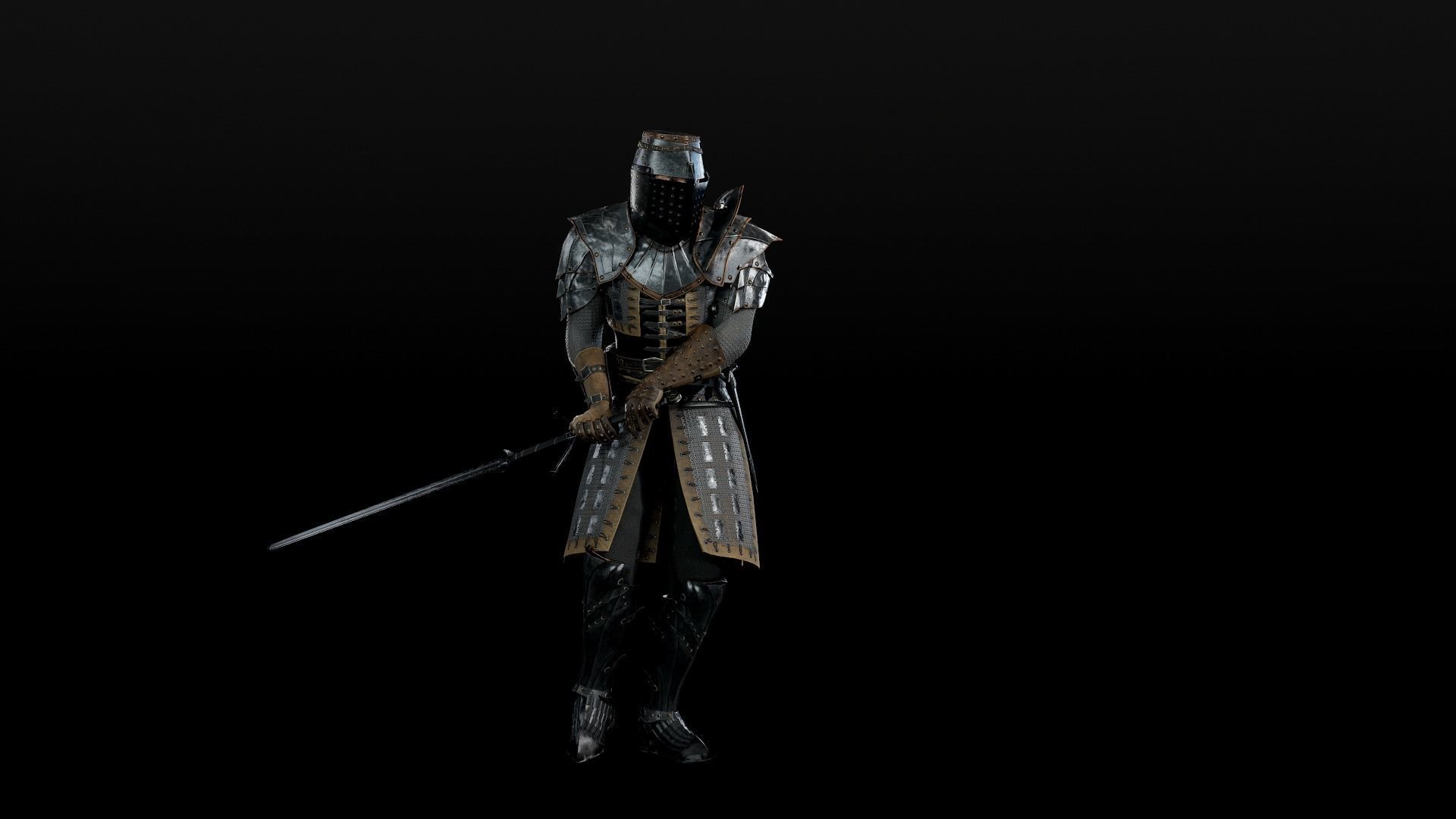Crusader knight in armour Low-poly 3D model_43